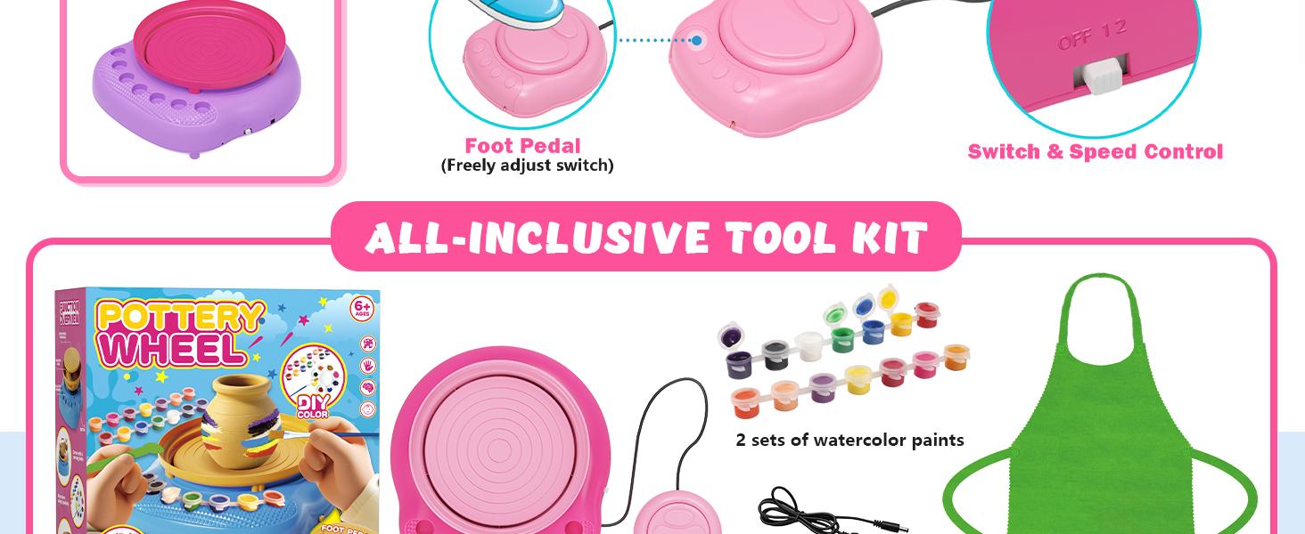 Pottery Wheel for Kids with Clay Kit - , Complete Pottery Kit with Air Dry Clay and Painting Tools, Easter Christmas Birthday Gift for Boys Girls
