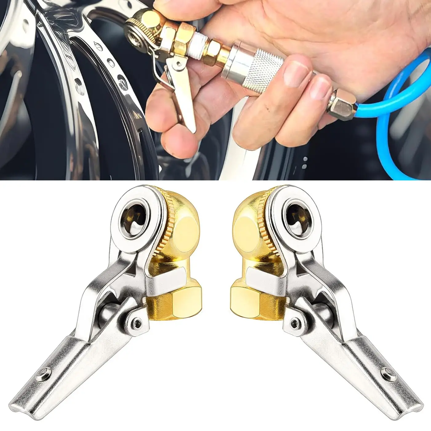 Tire Air Chuck Tire Inflator with Clip, Locking Quick Connect, Tire Inflator Gauge Nozzle for Air Compressor