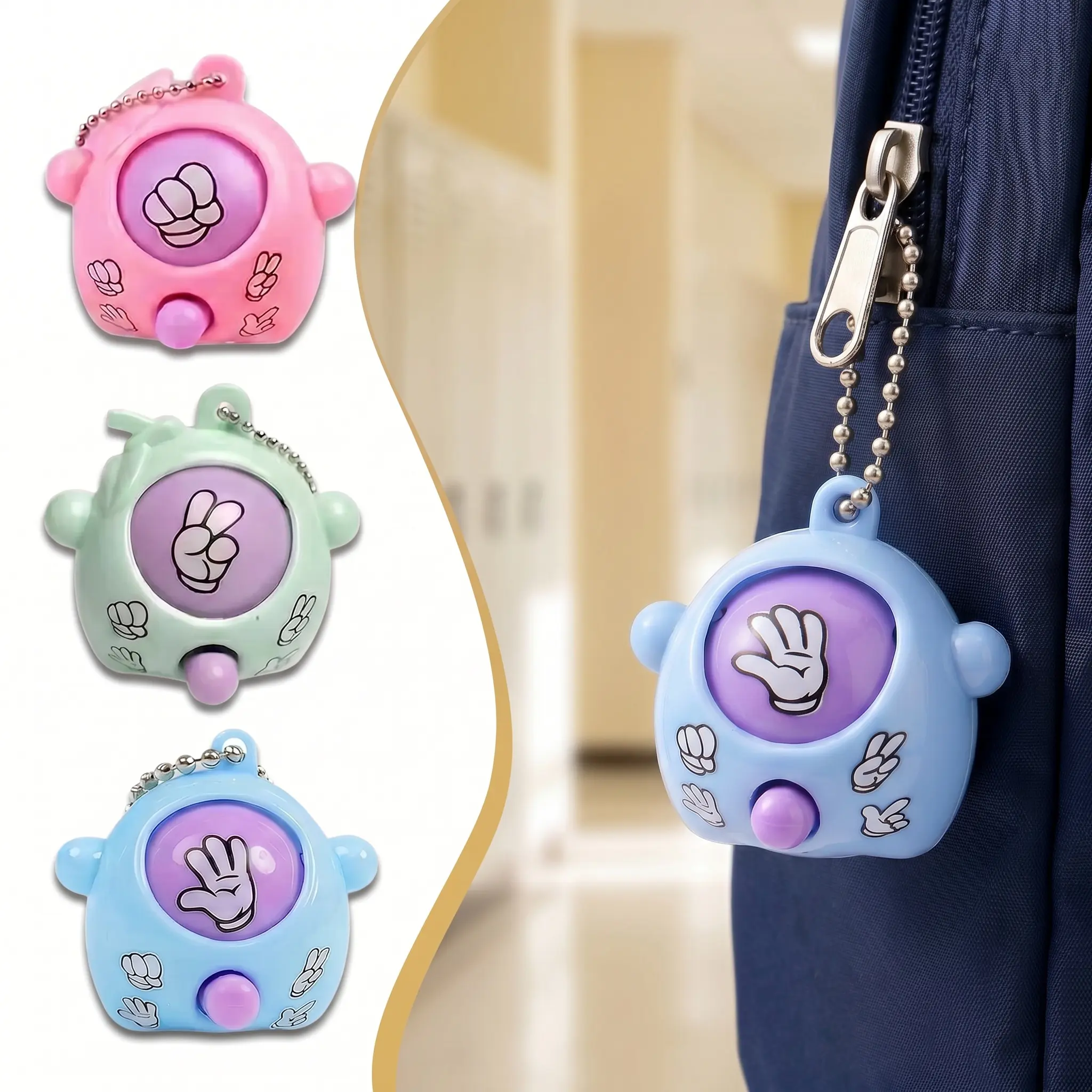 Mini Rock Paper Scissors Decision Maker Keychain, Battery-Free Mechanical Fidget Toy, Portable Backpack Charm For Kids Students, Tiktok Viral Party Icebreaker Novelty Gift-YY0