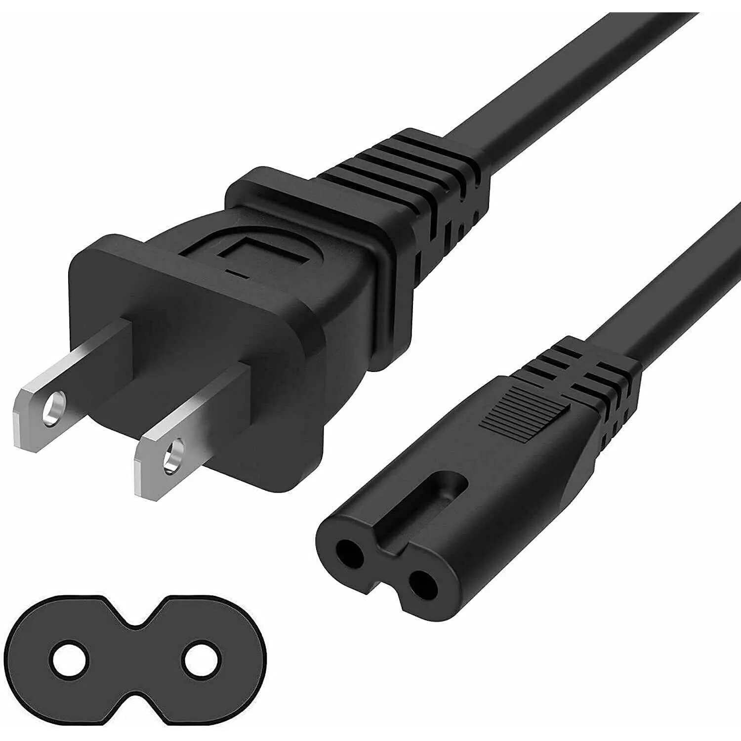 5 Core Extra Long 6ft 2-Prong Non-Polarized AC Wall Power Cable, 2-Slot Universal Fit Cord - High Load, Safety Certified Replacement for HP Dell Laptops, TVs Monitors, LED LCD Displays (PP 1001)