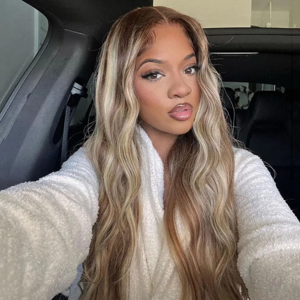 Women's 13X6 Lace Front Human Hair Wig P4/613 Straight Balayage with #4/613 Blonde Highlights Pre-Plucked with Baby Hair 180% Density Soft Lace Frontal Wig Transparent Lace Suit For All Skin