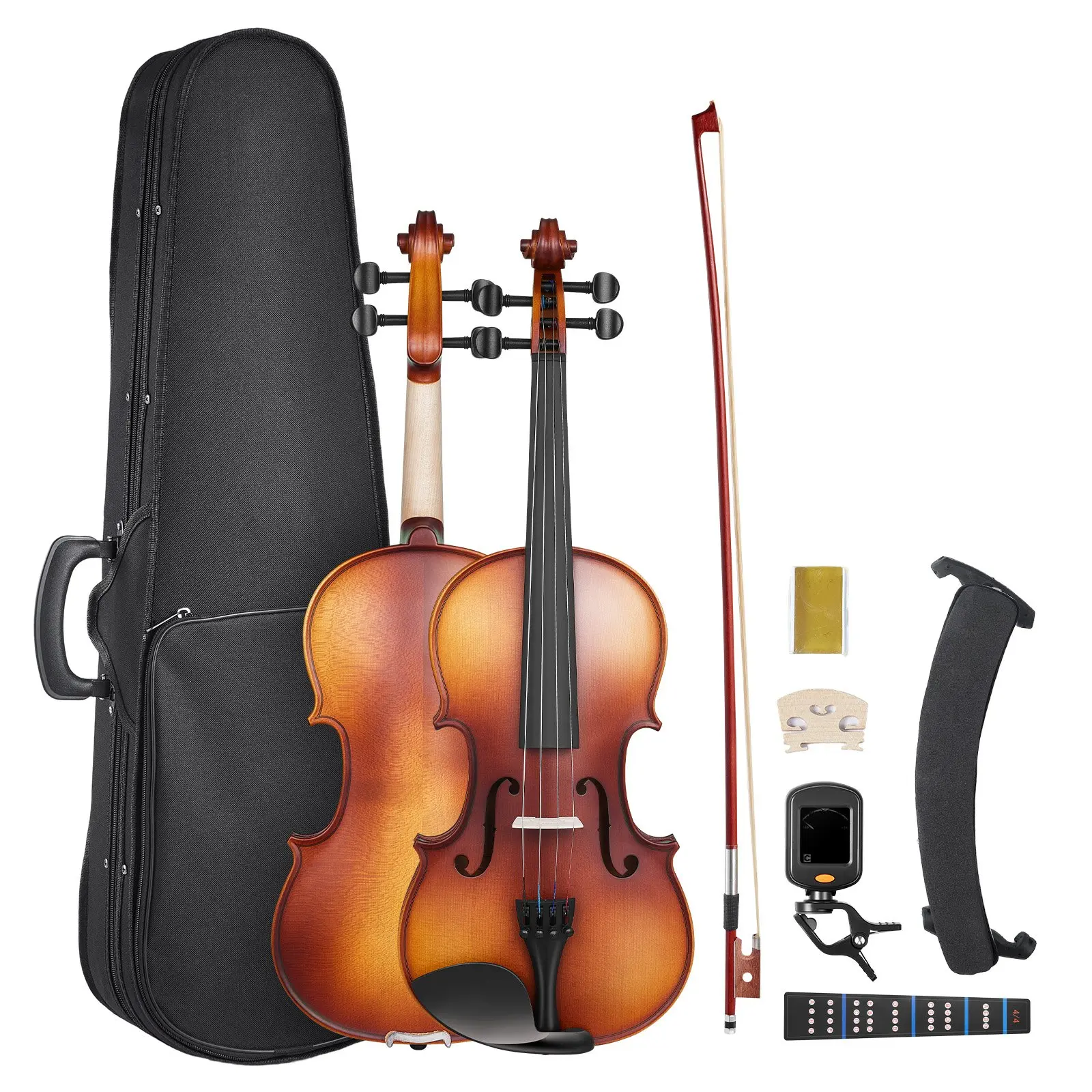 Violin 4/4 Full Size for Adults, Violin Fiddle Set for Beginners Student with Hard Case, Rosin, Bow, Shoulder Rest, Bridge, Extra Strings, Professional Solidwood Instrument (Matte Brown)
