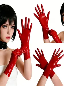 Latex Short Gloves, Natural Rubber Unisex Handmade Gloves, Elegant Solid Color, Perfect for Costume Party
