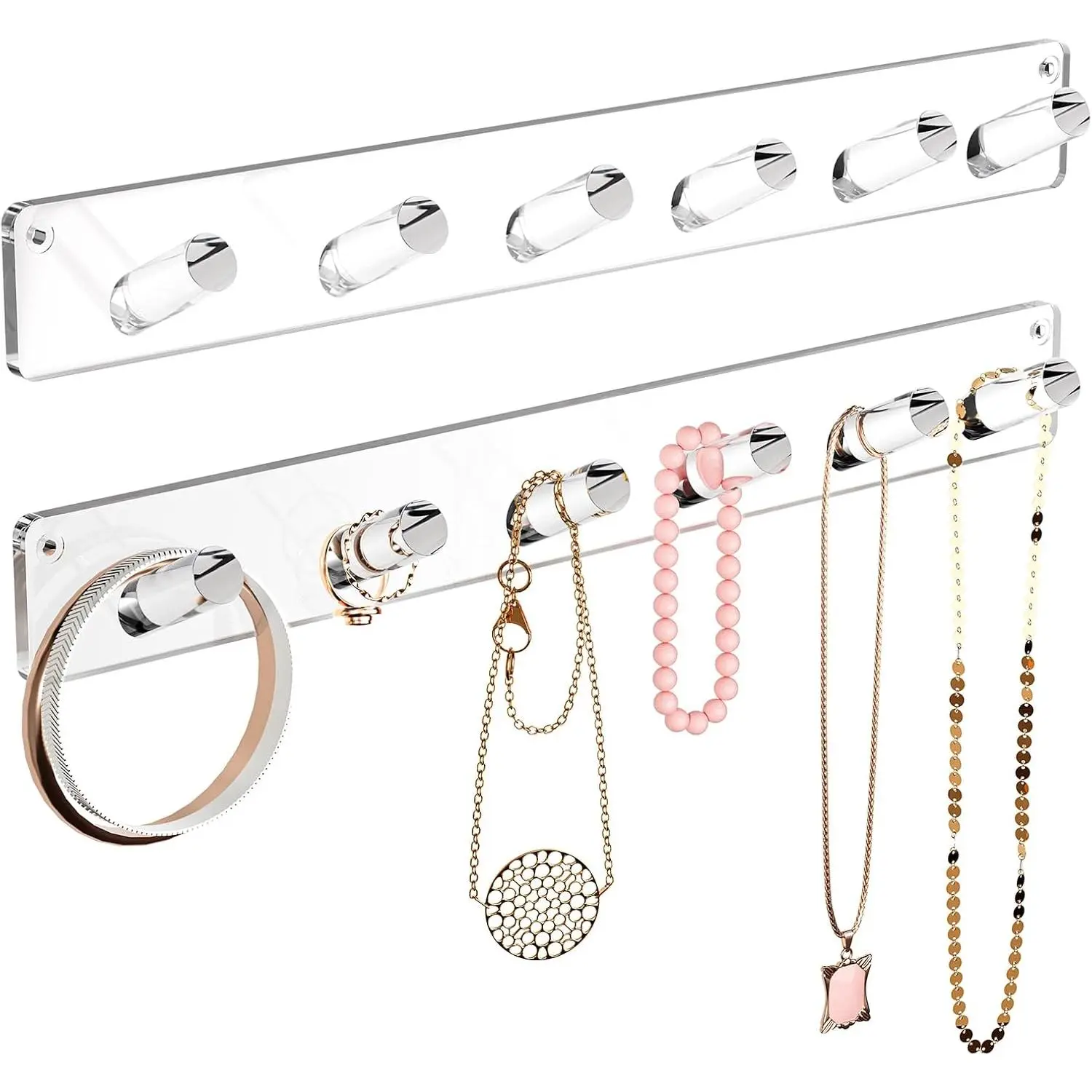 Clear Necklace Holder 2-Pack, Wall  Organizer with 12 Hooks |  -Free Display for Necklace, Bracelet, Bangles, Ring,  for Bathroom, , Closet Door