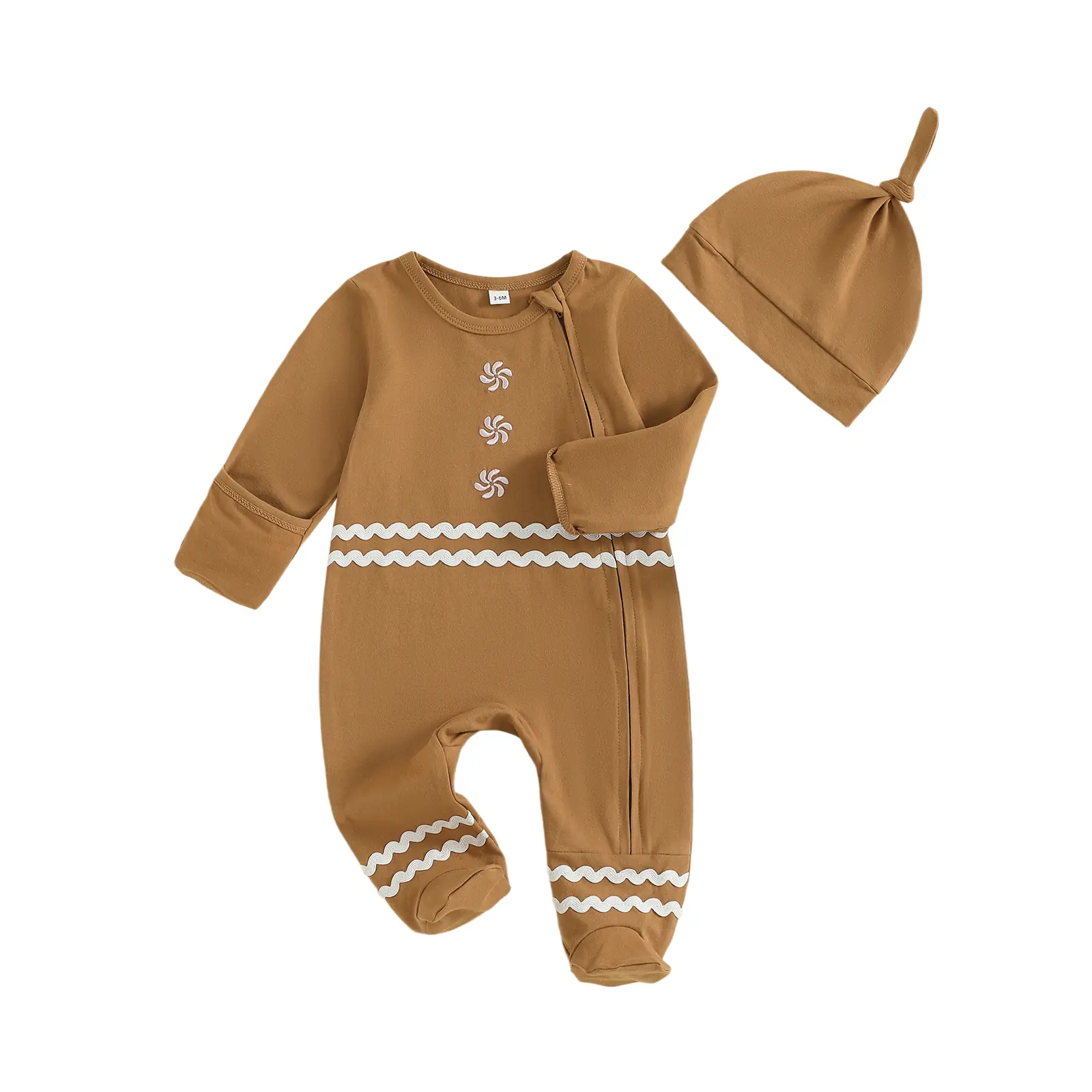 Baby Halloween Outfit Boy Girl Candy Embroidery Gingerbread Man Romper Jumpsuit Long Sleeve Playsuit Newborn Fall Winter Clothes
