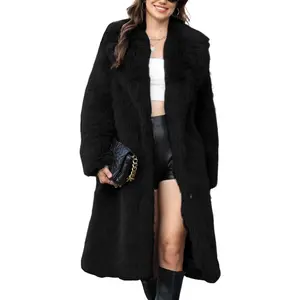 Wyeysyt Women' s Faux Fur Coat Lapel Collar Long Sleeve Furry Jacket Long Shaggy Jackets Open Front Warm Outerwear