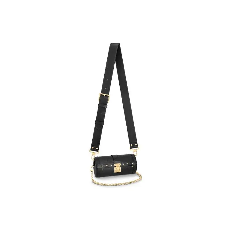 Louis Vuitton Papillon Trunk Handbag for Women – Minimalist Solid Black Epi Leather with Calfskin Trim, Gold-Tone Buckle, Crossbody, Shoulder, or Top Handle