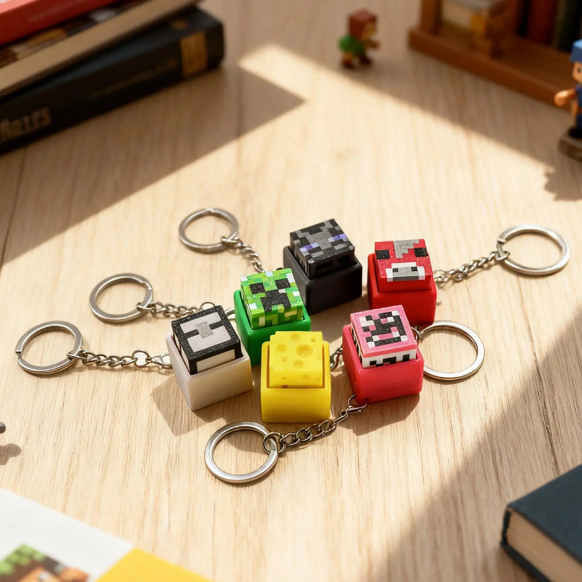 3D Printed Minecraft-themed Stress-relief Clicker for Mechanical Keyboards with Tactile Feedback Keychain Accessory