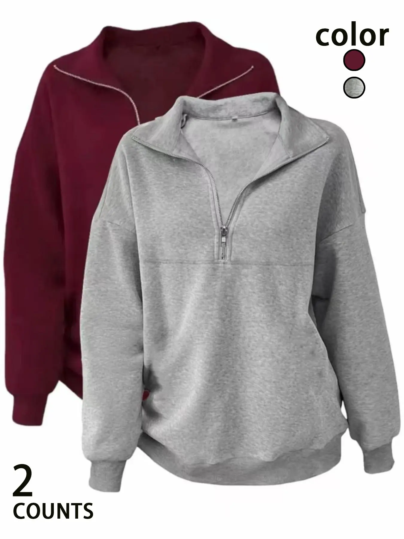 Women's Fall Winter Half-Zip Sweatshirt, Long Sleeve Loose-Fit Casual Top, Plain Design, Outdoor Wear, Split Zip Hoodie