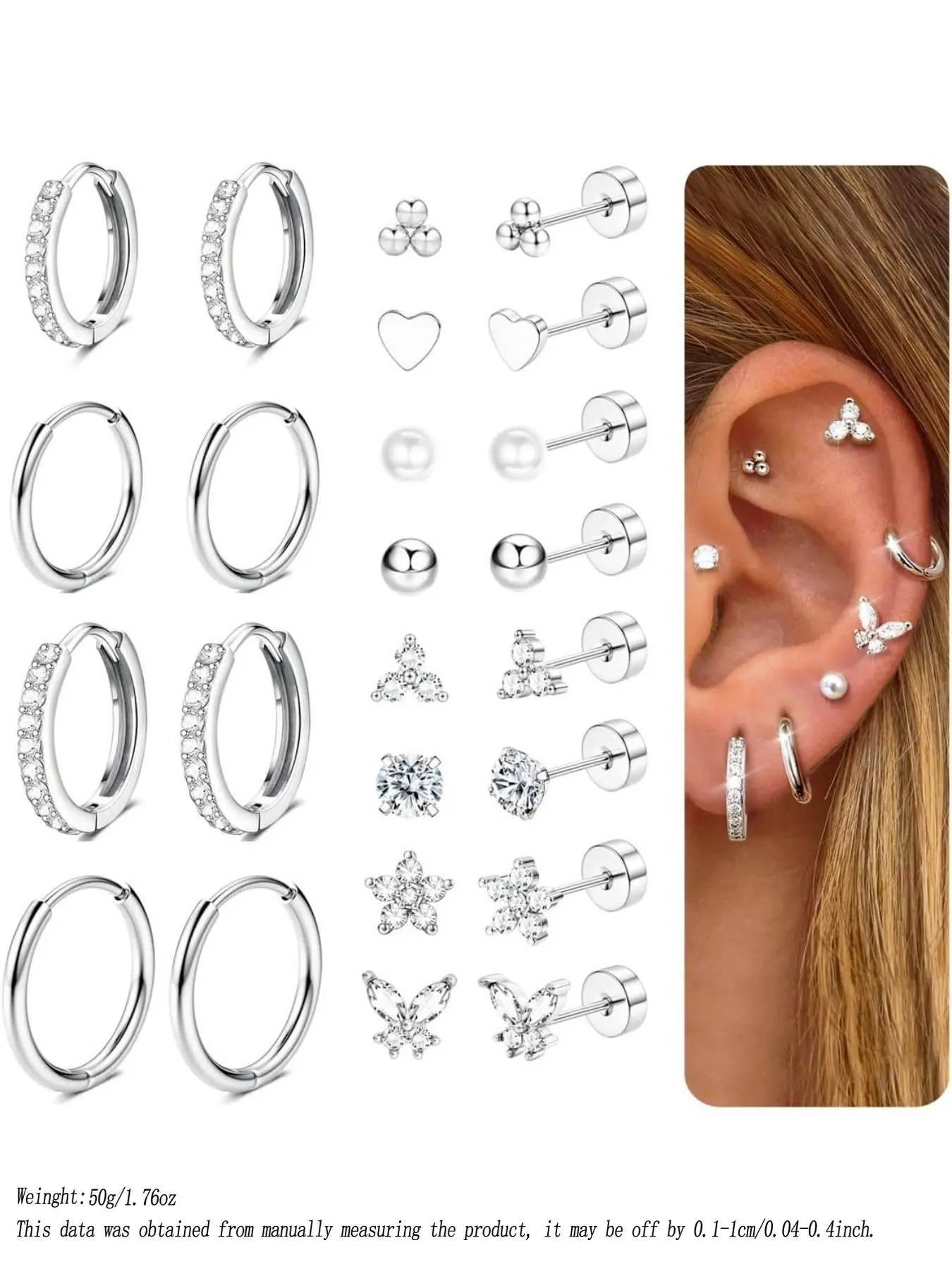 12Pairs Flat Back Earrings for Women Men Hypoallergenic Surgical Steel Earrings for Sensitive Ears 14K Gold Hoop Stud Sleeper Earrings Flatback Cartilage Tragus Helix Piercing Earrings Earring Studs