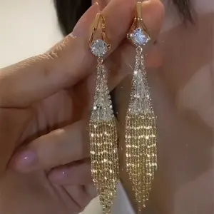 Luxury Sparkly Wheat Tassel Hoop Earrings, Elegant Chic Snap On Ear Clips, Exquisite Versatile Statement Ear Jewelry, Glam Stylish Ear Accessories for Daily Wear, Banquets & Evening Party Outfits
