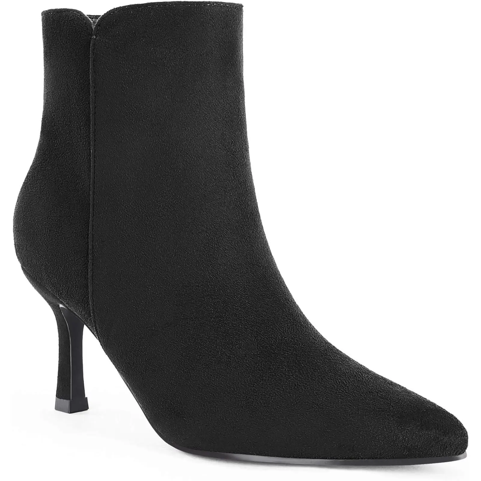 Coutgo Women's Kitten Heel Booties Pointed Toe Low Stiletto Side Zipper Ankle Boots Shoes
