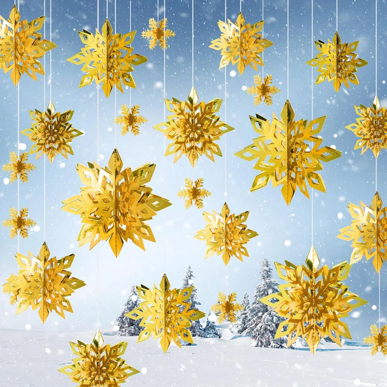 24 count Snowflake Christmas Decorations,  Large  Paper Snowflakes Garland  Snow Flakes for Winter Wonderland Christmas Party Decorations Holiday  Year  Decor,
