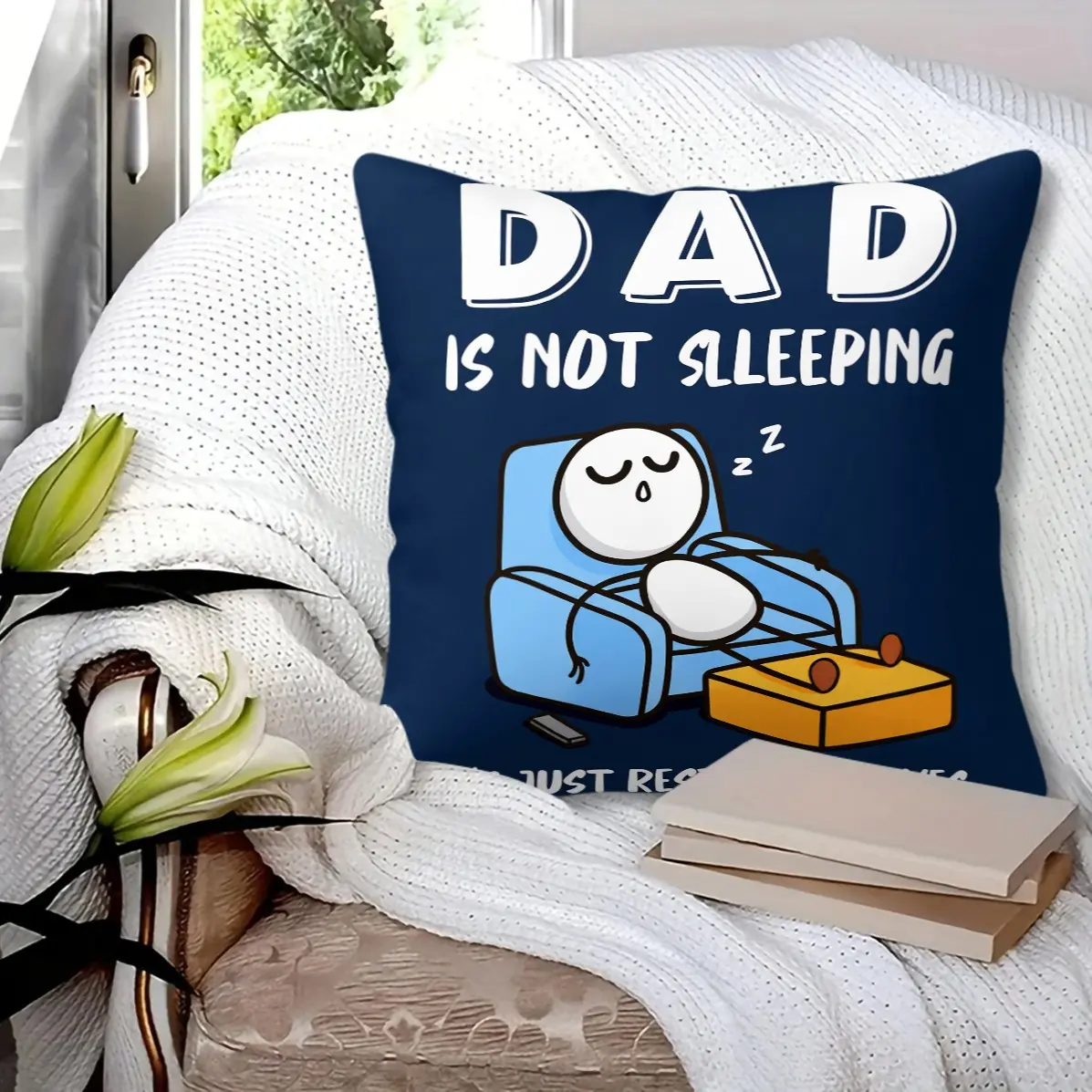 Funny Father's Day Dad Quote Throw Pillow, Elastic Filling Anti-Deform, Decor Cushion for Men Dad Bedroom Sofa (With Pillow Core)