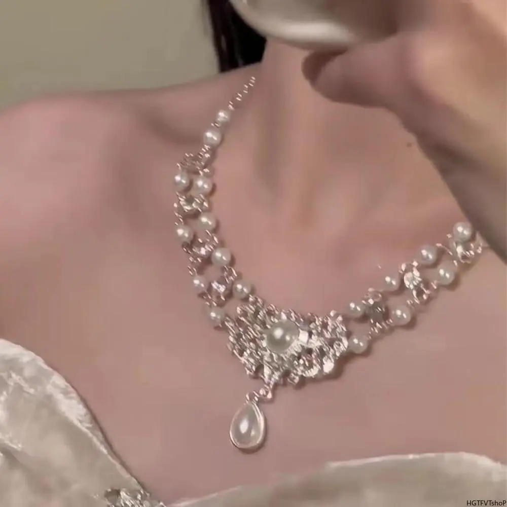 2026 New Women White Moonlight Double-Layer Pearl Tassel Collarbone Necklace, Sparkling Light-Luxury Elegant Versatile Jewelry for Daily Sports Outdoor Outfits, Female, Collarbone Fit, Party Wear, Date Night Outfits, Pearl Beads, Clavicle Fit, Tassel Drop