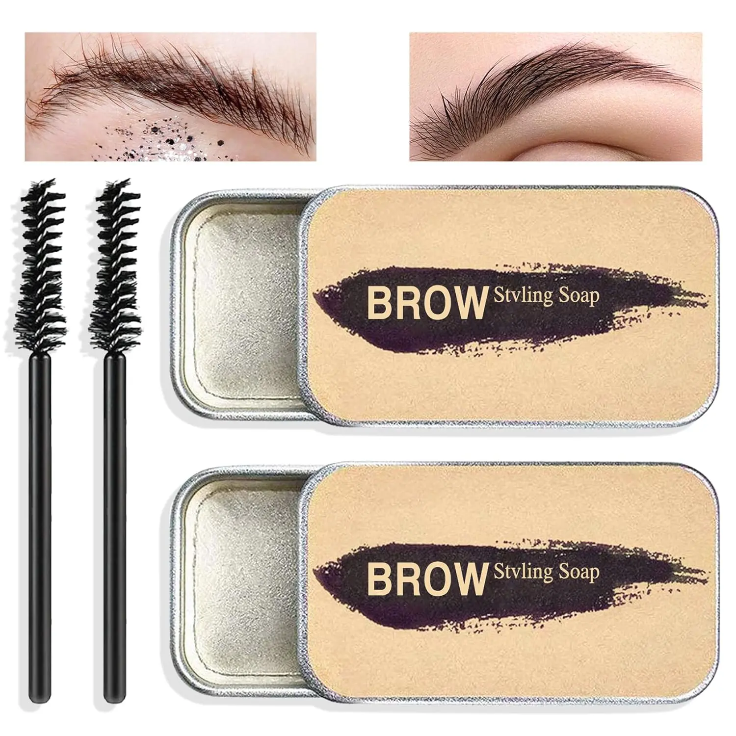 Eyebrow Soap Kit,Brows Styling Soap,Brow Wax,Long Lasting & Waterproof Eyebrow Styling Pomade for Natural Brows,Feathery Brows Makeup Balm(2PCS)