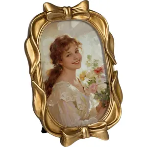 Afuly 5x7 Vintage Picture Frame Gold Bow Antique 5 x 7 Picture Frames Cute Ornate Photo Frame Living Room Decor Tabletop Wall Hanging Gift for Girl Grandma Mom Wedding