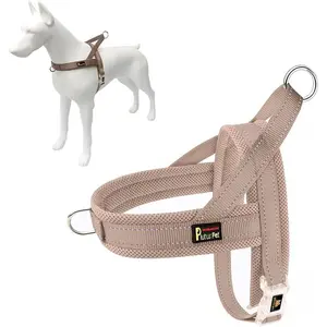 No Pull Dog Harness with Breathable Mesh Padded, Adjustable Reflective Escape Proof Dog Harness, Quick Fit Dog Vest Harness for Small Medium Large Dogs(M, Beige)