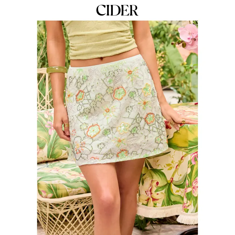 Cider Jacquard Floral Rhinestone Embellished Strapless A-line Mini Skirt