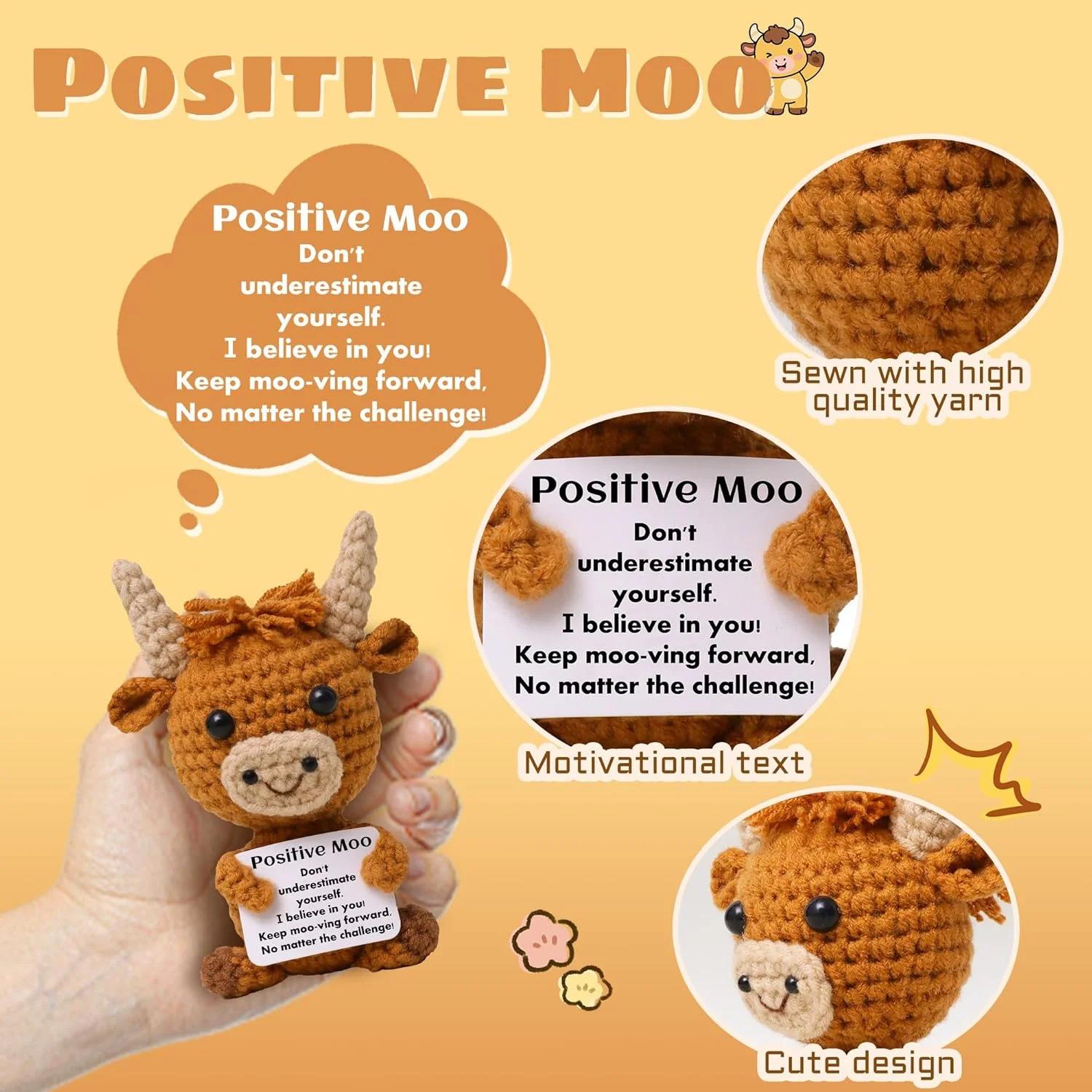 Mini Highland Cow Knitted Wool Toy with Positive Affirmation Card, Cute Crochet Emotional Support Doll, Perfect Cheer Up Gift for Women Students Friends, Adorable Christmas Keepsake & Heartwarming Home Decor to Bring Comfort and Encouragement