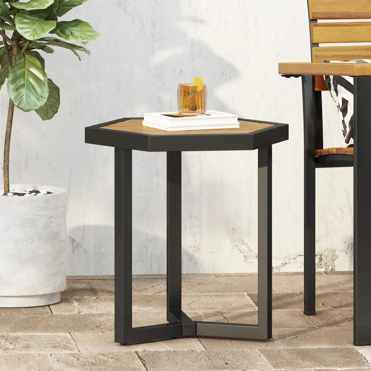 Christopher Knight Home® Nahanni Side Table - Acacia Wood, 15.75x13.5x16", Modern Industrial Style, Powder-Coat Frame, Requires Assembly