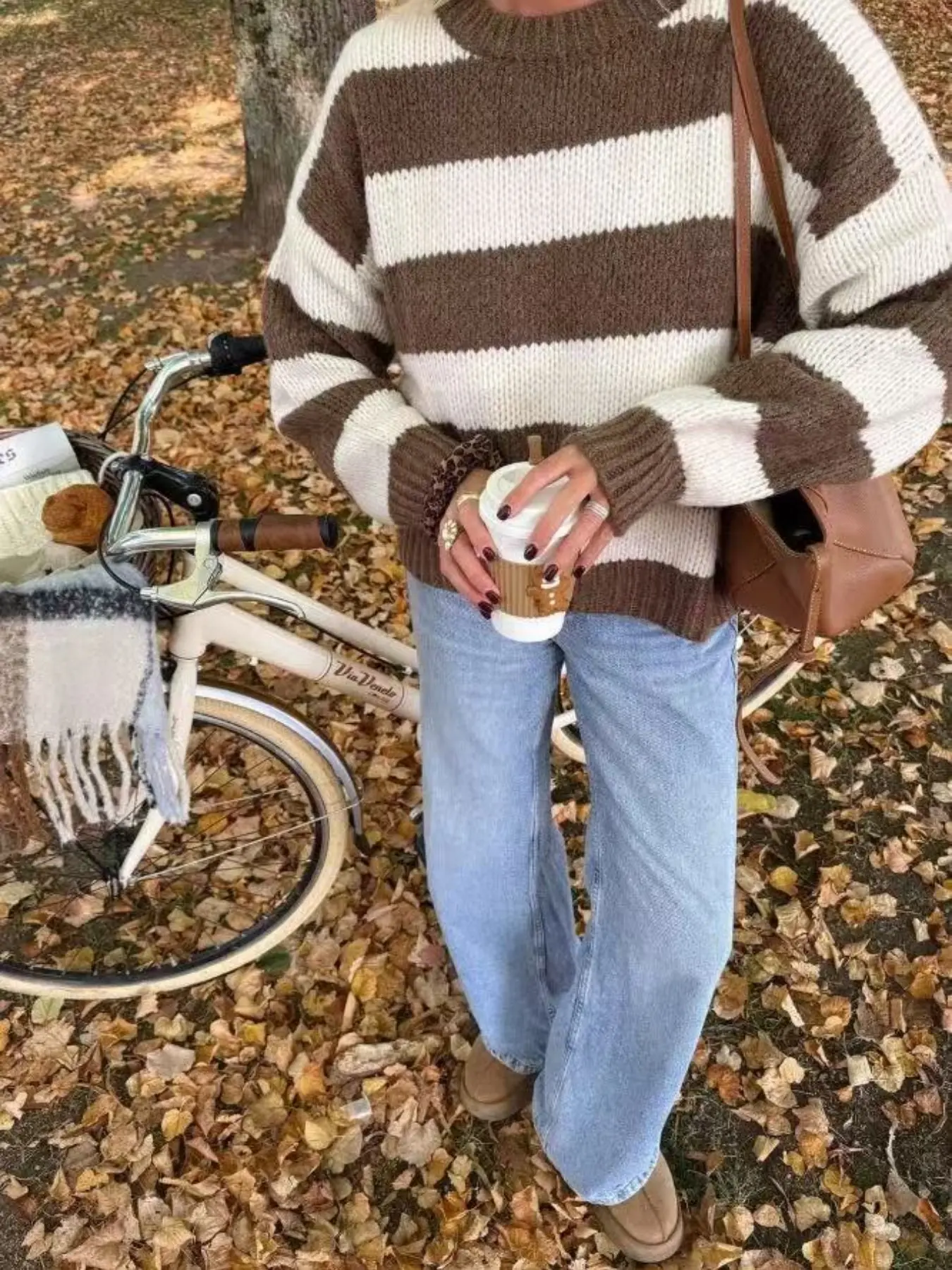 Women's Striped Loose Knit Sweater, Casual Round Neck Long Sleeve Pullover, Winter Autumn Wide Fit Patchwork Sweater