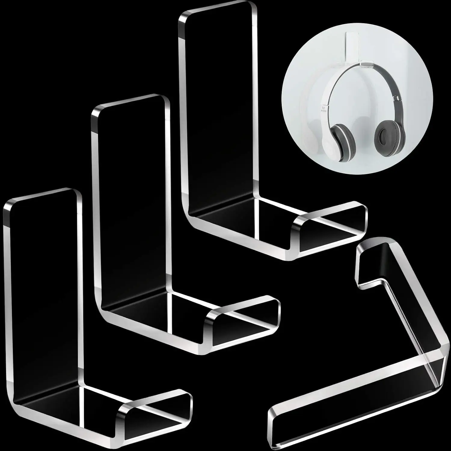 4 count Headphone Hanger Headset Stand Holder Adhesive Wall Mount Headphone Hook for Desk  Gaming Earphones Hanger with Glues for Earphone Controller(Clear)