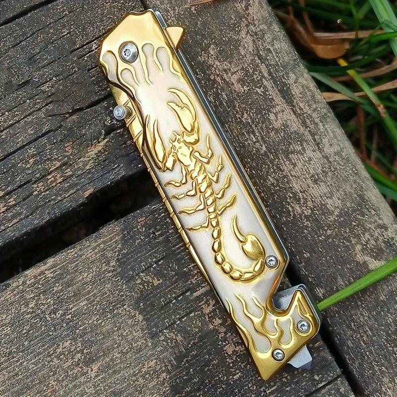3D Scorpion Embossed Tactical Pure Manual Folding Knife, Outdoor Camping Hiking Knife, Durable Men's EDC Gift, Christmas Gift, Birthday Gift