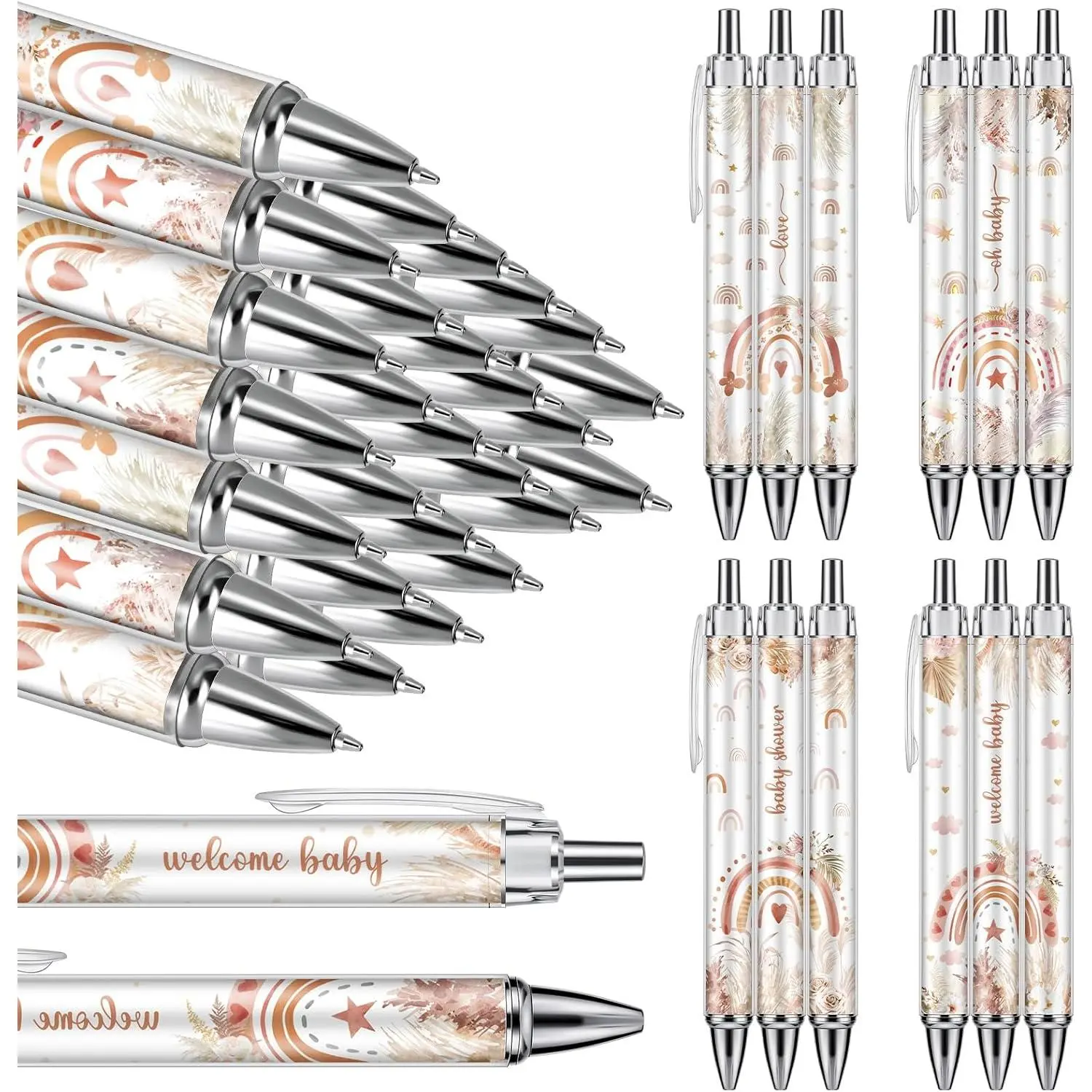 24 count Boho Rainbow  Shower Ballpoint Pens Favors Bulk Retractable Ballpoint Pen Black Ink with Gifts for Guests School