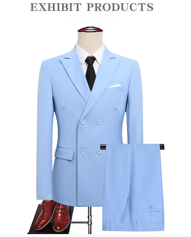 Men's Slim Fit Double-Breasted Suit  Peak Lapel Business Formal Groom Wedding Blazer With Side Vents