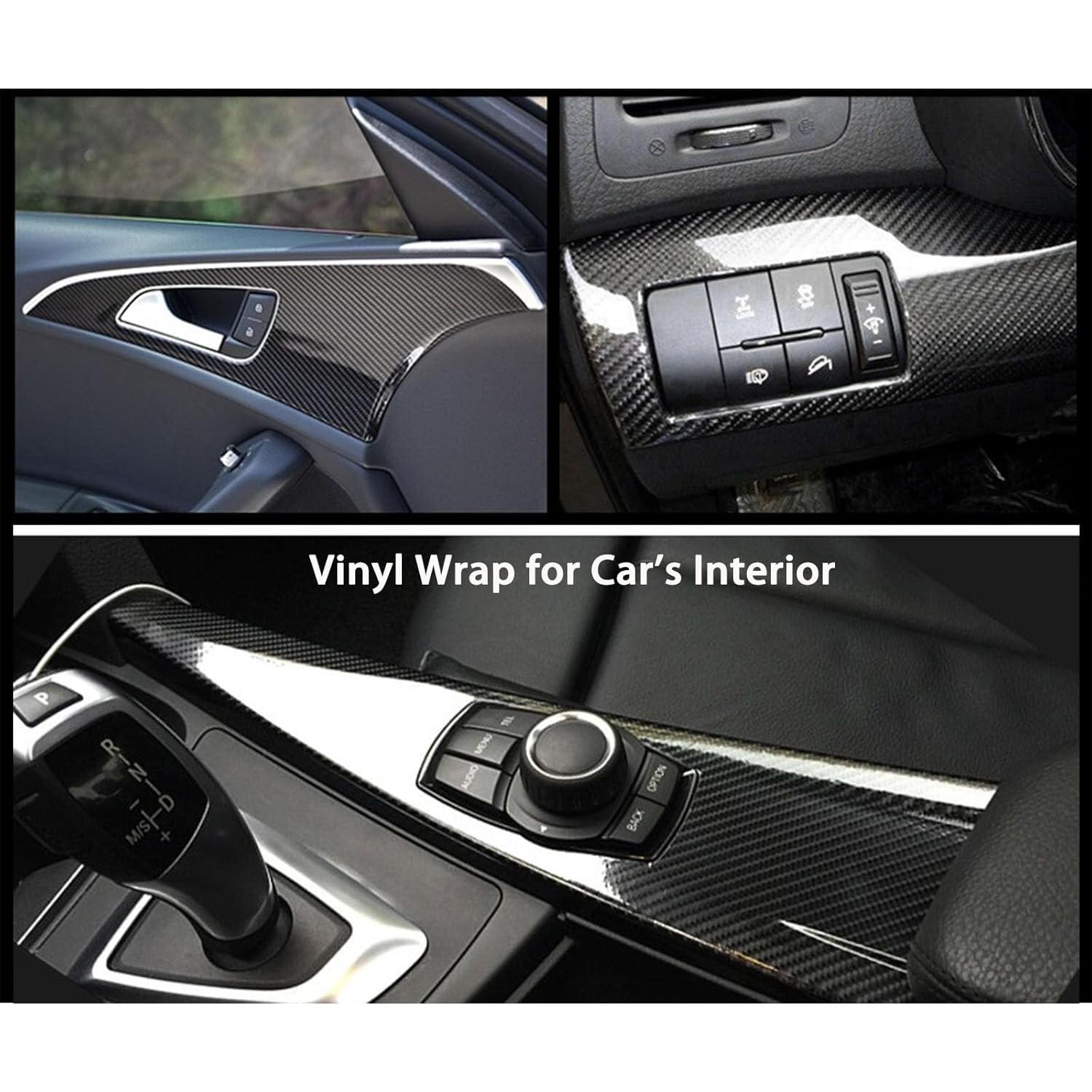 Carbon Fiber Vinyl Wrap for , Black High Gloss 6D  Wrap Vinyl Film with Bubble Free Air Release   DIY Sticker Decal Interior Exterior (1ft x 10ft)