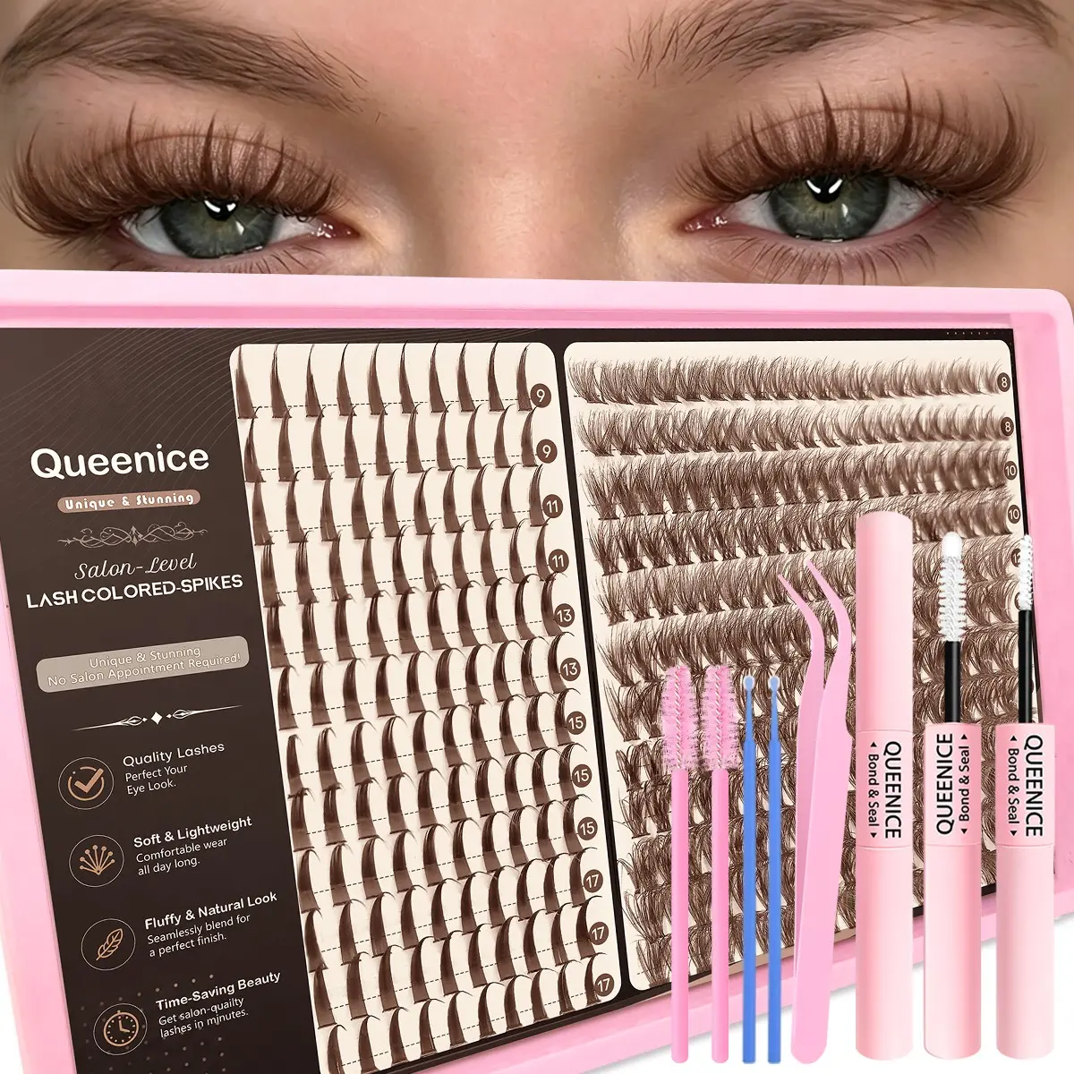Caramel color Manga Lash Clusters With Spikes Wispy Eyelashes Natural Cluster Eyelash Extensions,Brown False Lashes Clusters, D-Curly,Individual Lashes Extension DIY Dramatic Lashes Daily Anime &Fox Eye &Spiky Lash Clusters