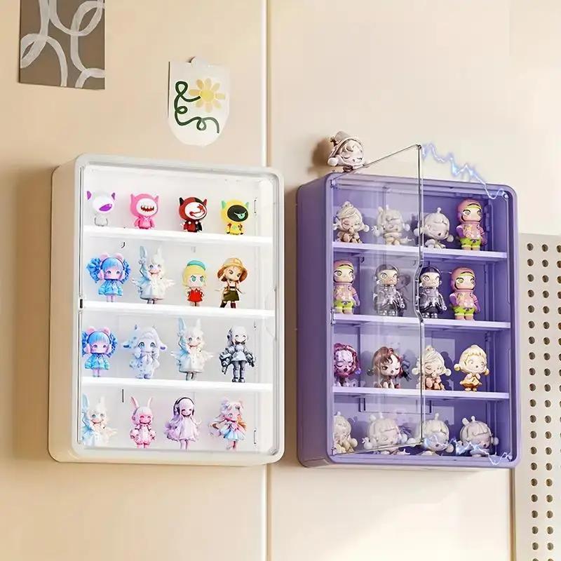Large Wall-Mounted Display Rack for Doll Collection, 3 or 4-Tier Acrylic Storage Box with Magnetic Design, Space-Saving Clear Compartments for Action Figures and Accessories, Floating Display Shelf