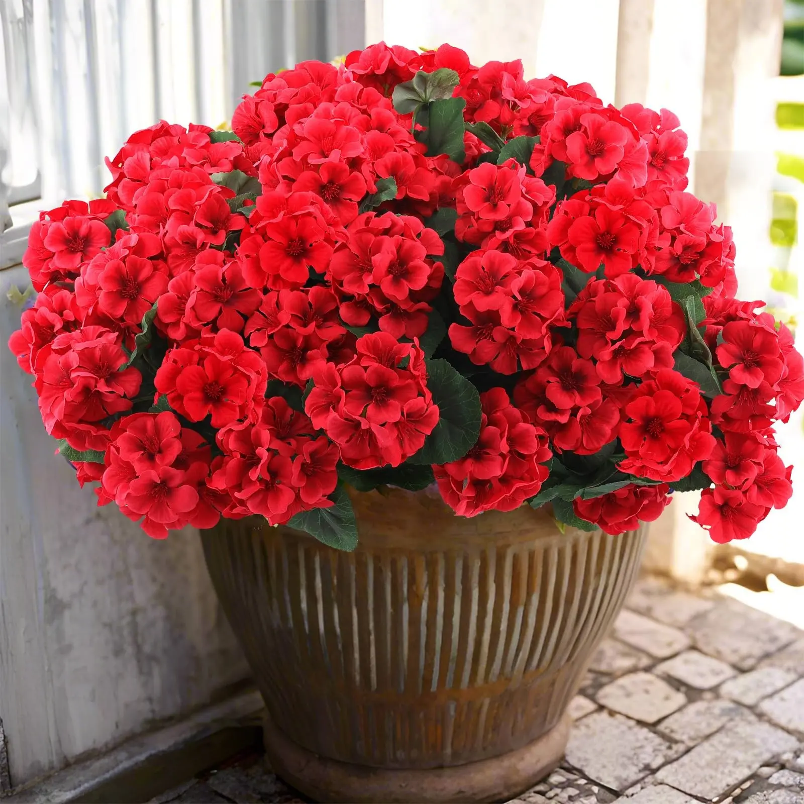 9-Piece Outdoor Artificial Geraniums, UV-Resistant Silk Fake Flowers, Garden Decor, Wedding, Home, Office, Party, Holiday Decoration