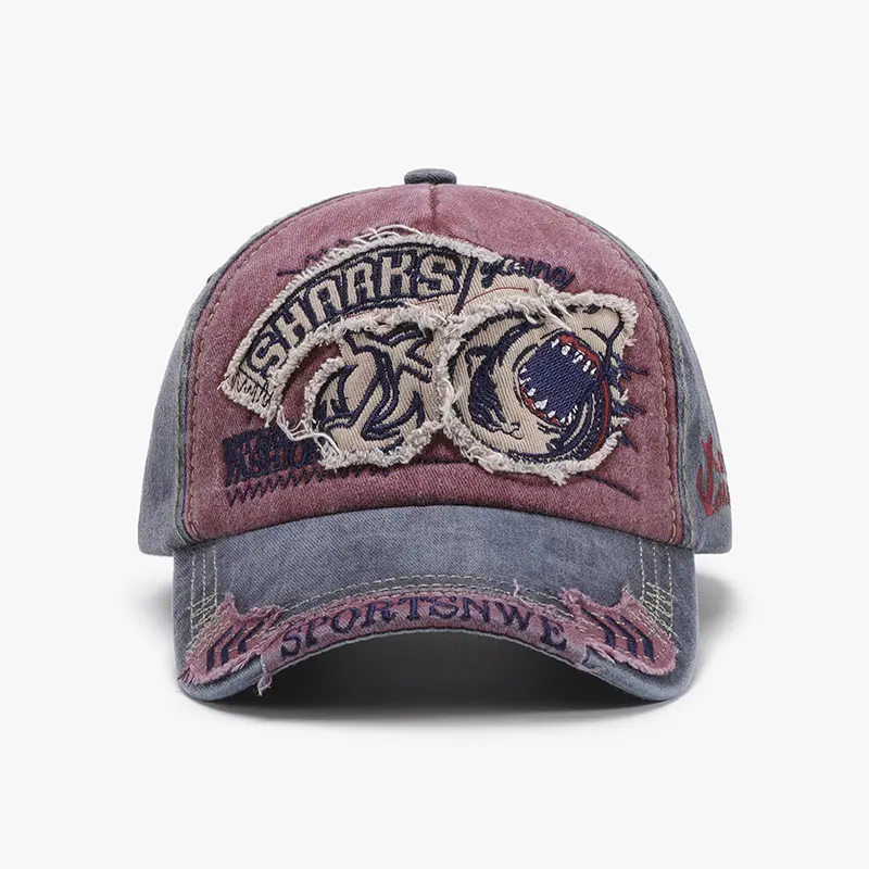Unisex Adjustable Vintage Emboridered Cap for Men Women, Trendy Sharks Letter Baseball Caps for Casual Street Wear.
