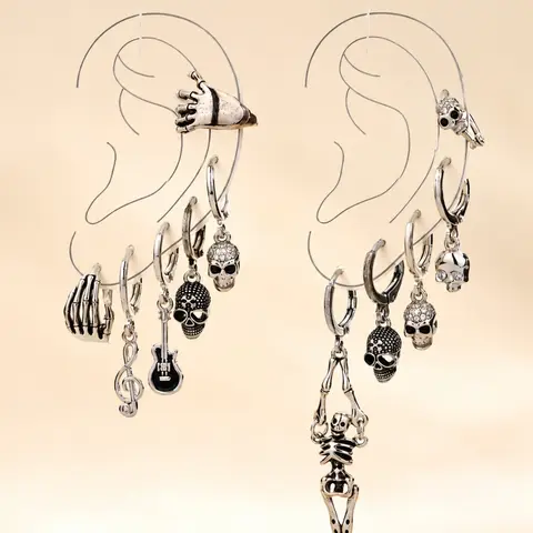 Punk Style Skull Design Dangle Earrings Set, Chain Dangles, Fashion Jewelry for Party, Daily Clothing Decor, Trendy All-match & Exquisite Jewelry for Birthday Gift, Fall Trendy Jewelry, Funky Earrings