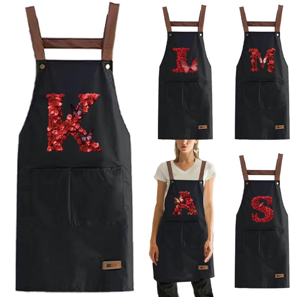Letter Pattern Apron, 1 Count Adjustable Waterproof Strap Apron with 2 Pockets, Kitchen Apron for Cooking, Gardening, Painting, Baking, Restaurant, Kitchen Cooking Aprons