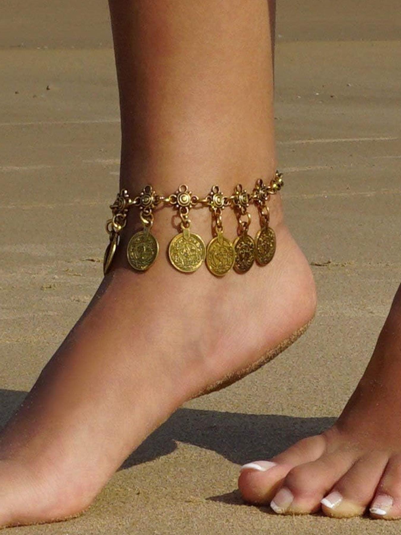 Vintage Round Charm Anklet, Adjustable Anklet, Fashionable Accessories, Fashionable Jewelry for Beach Party Vacation, Daily Clothing Decor, All-match Jewelry for Birthday Gift