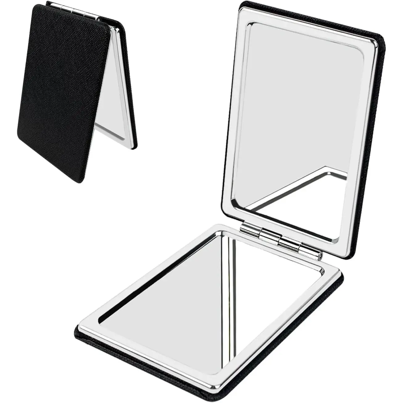 Portable Beauty Mirror with Leather Cover, 1X/2X Two-Sided Makeup Small Pocket Mirror, Portable for Travel and Purses - Black