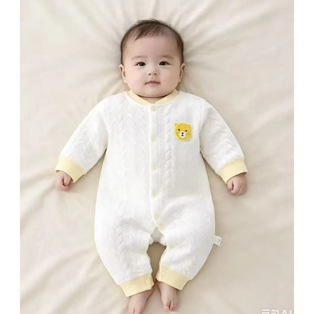 Pure Cotton 3-Layer Thermal Baby Jumpsuit - Newborn Unisex Kids' Outerwear for Autumn & Winter