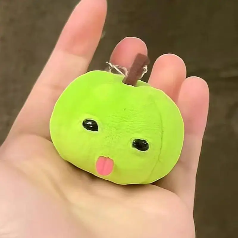 2pcs Funny Green Red Apple Plush Keychain Creative Fruit Keyring Cute Plush Doll Backpack Pendant for Car Keys Purse Gifts