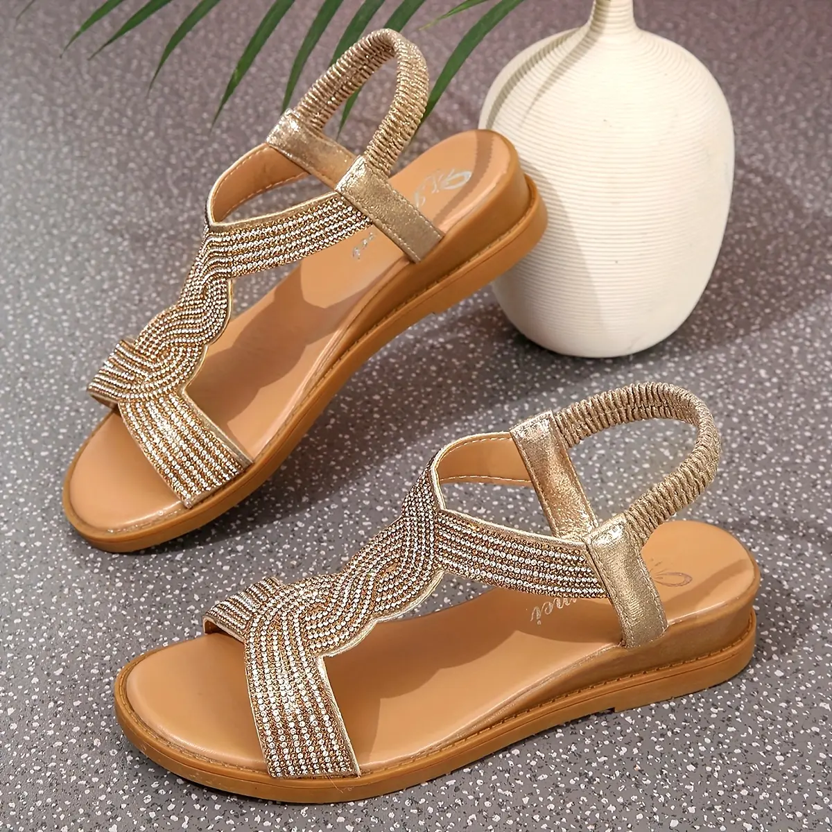 Women's Preppy Flat Casual Sandals - Slip-On, Open-Toe, Anti-Slip Rubber Slides with Synthetic Material for Casual Wear