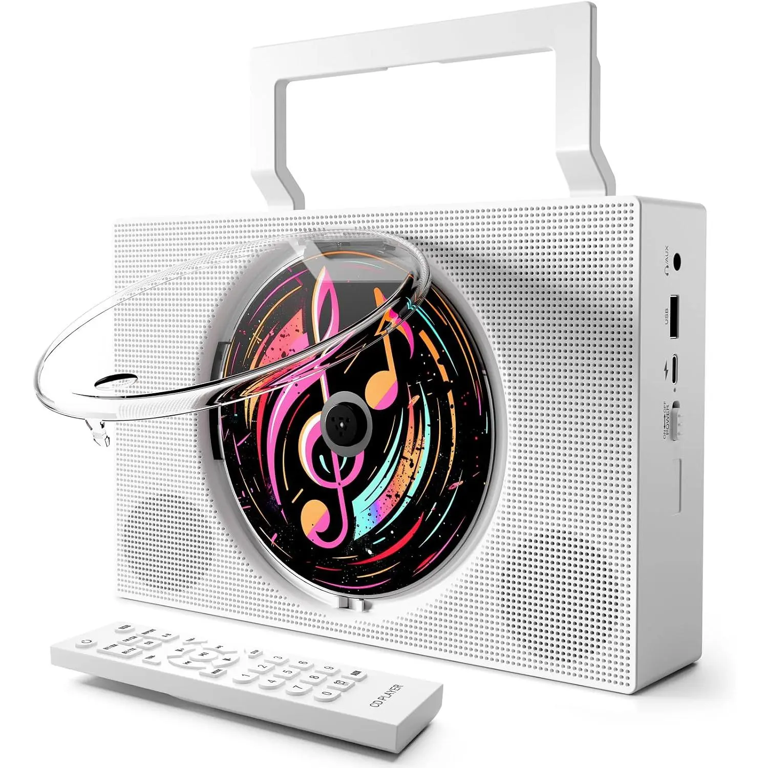 Portable CD Player Boombox with  - Rechargeable CD Player with FM Radio, USB, AUX, Remote Control - Stereo Sound System with 4000mAh  - Supports CD/CD-R/CD-RW/MP3/WMA