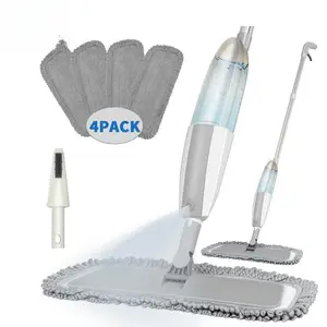PHANCIR Microfiber Spray Mop for Floor Cleaning with 4 Washable Pads Hardwood Floor Mop Grey Iron 360 °   Rotating Head 420ml Spray Bottle Non-Slip Sweat-Proof