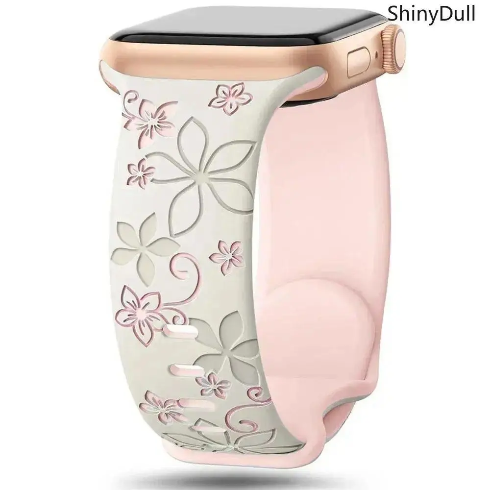 Engraved Silicone Watch Band Adjustable Replacement Strap for Apple Watch Series Ultra 38-49mm Women Sports Wristband