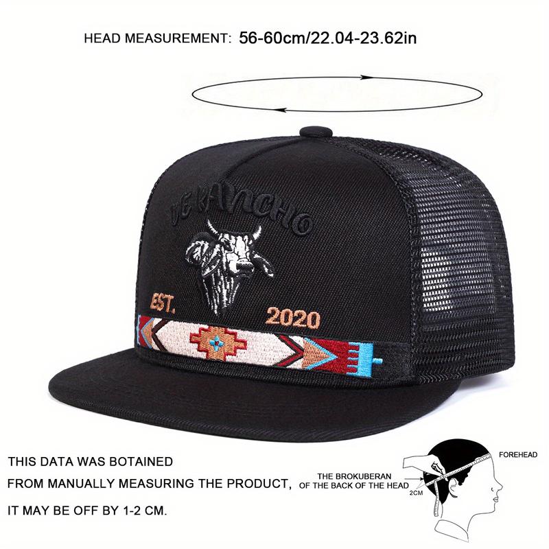 Unisex Letter Bull Head Embroidered Hip Hop Hat Mesh Hat Outdoor Sport Adjustable Sunscreen Leisure Hat Spring Autumn Travel Tourism Beach Vacation