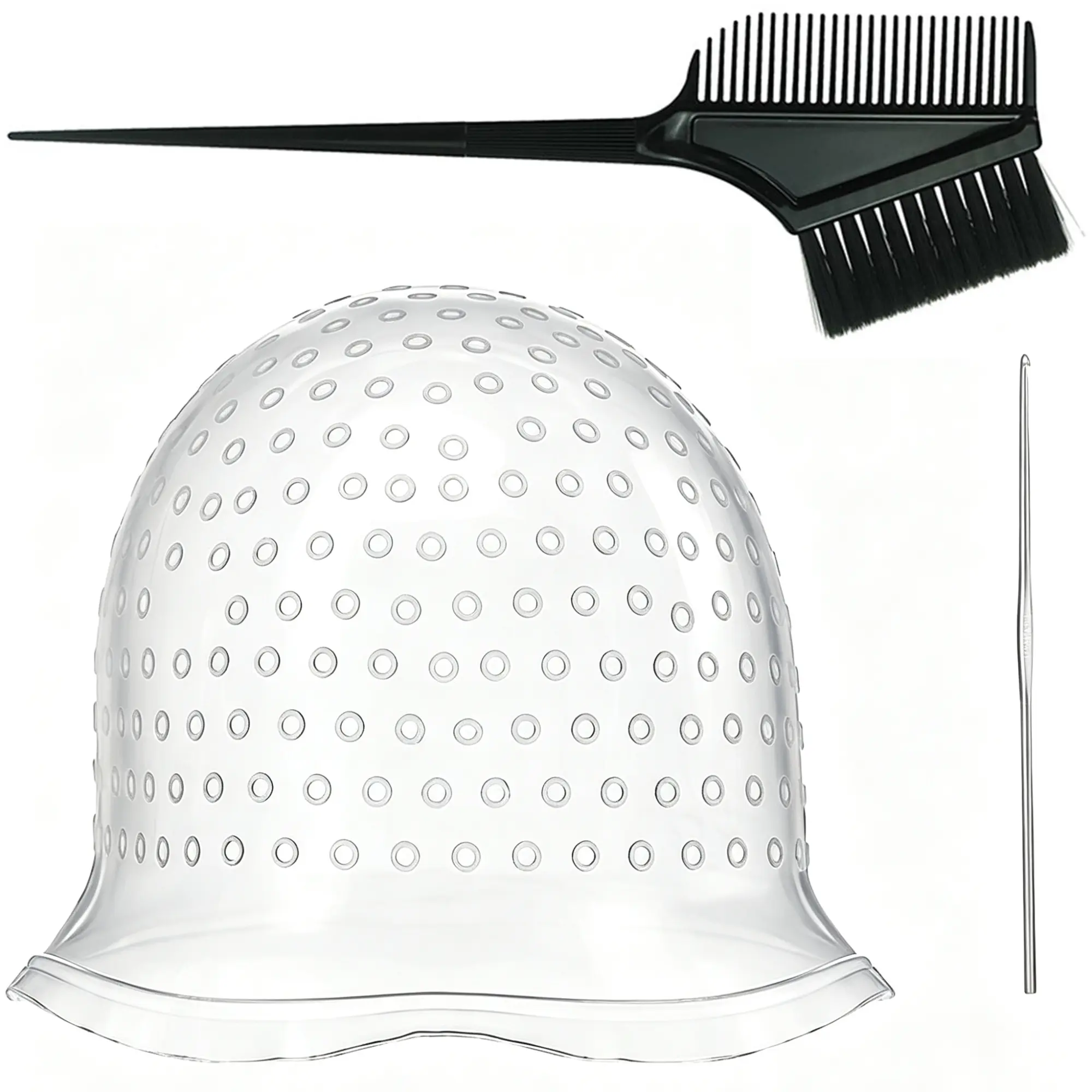 2-Piece Hair Dye Highlight Kit, Includes Dye Brush and Silicone Highlight Cap, for Hair Bleaching and Coloring, Home Salon Supplies