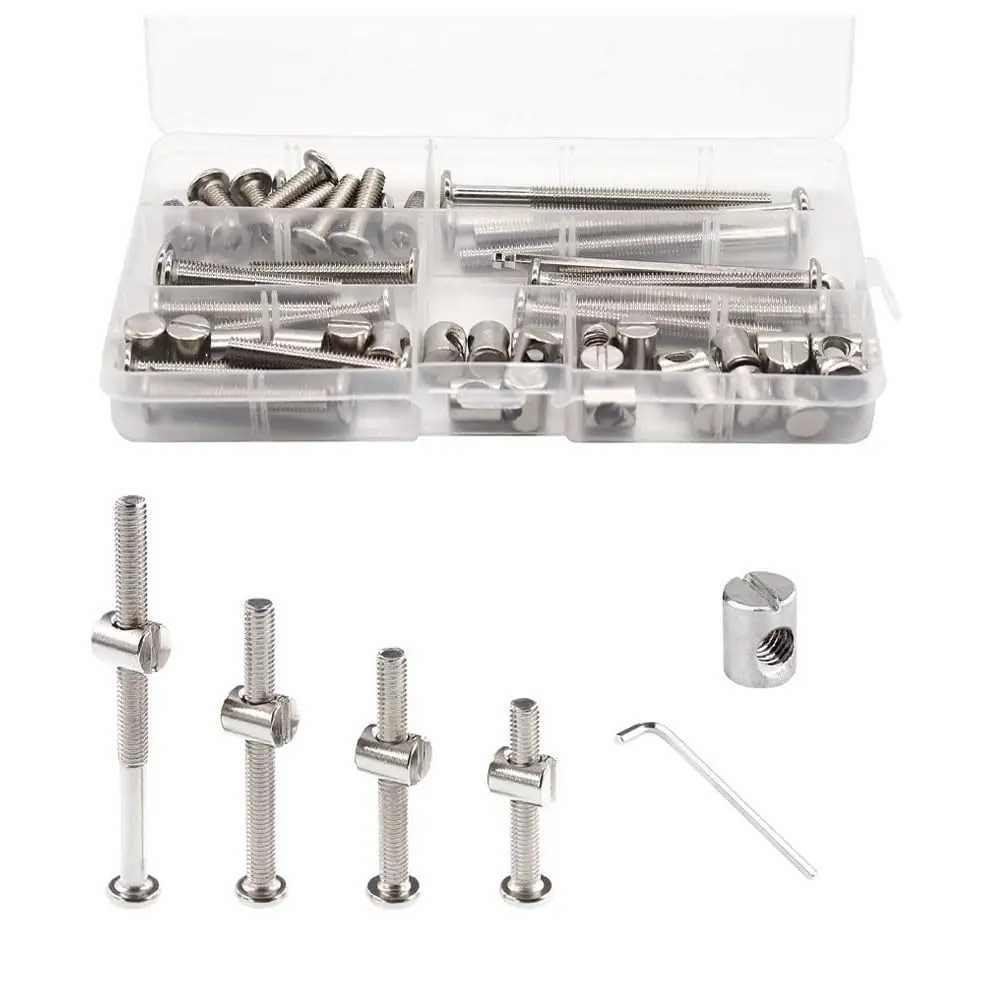 42Set Crib Screws Baby Bed Crib Screws Hardware Replacement Kit-M6x20mm/30mm/40mm/50mm/60mm/70mm/80mm Bunk Bed Bolts Hex Socket Cap Screws Bolt with Barrel Nuts/Wrenches for Beds Furniture Headboards