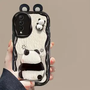 Phone Case - 3D Ear Back View Panda Doll Stand Suitable for Samsung S24Ultra Phone Case S24 FE Suitable for A16 Compatible with Samsung A15 Case S24 Cream Pattern A54 Panda Stand A56/A55/A13-4G/S22/S22 Ultra/For Galaxy S25 Ultra/A36/A26/S23/A05S/S23