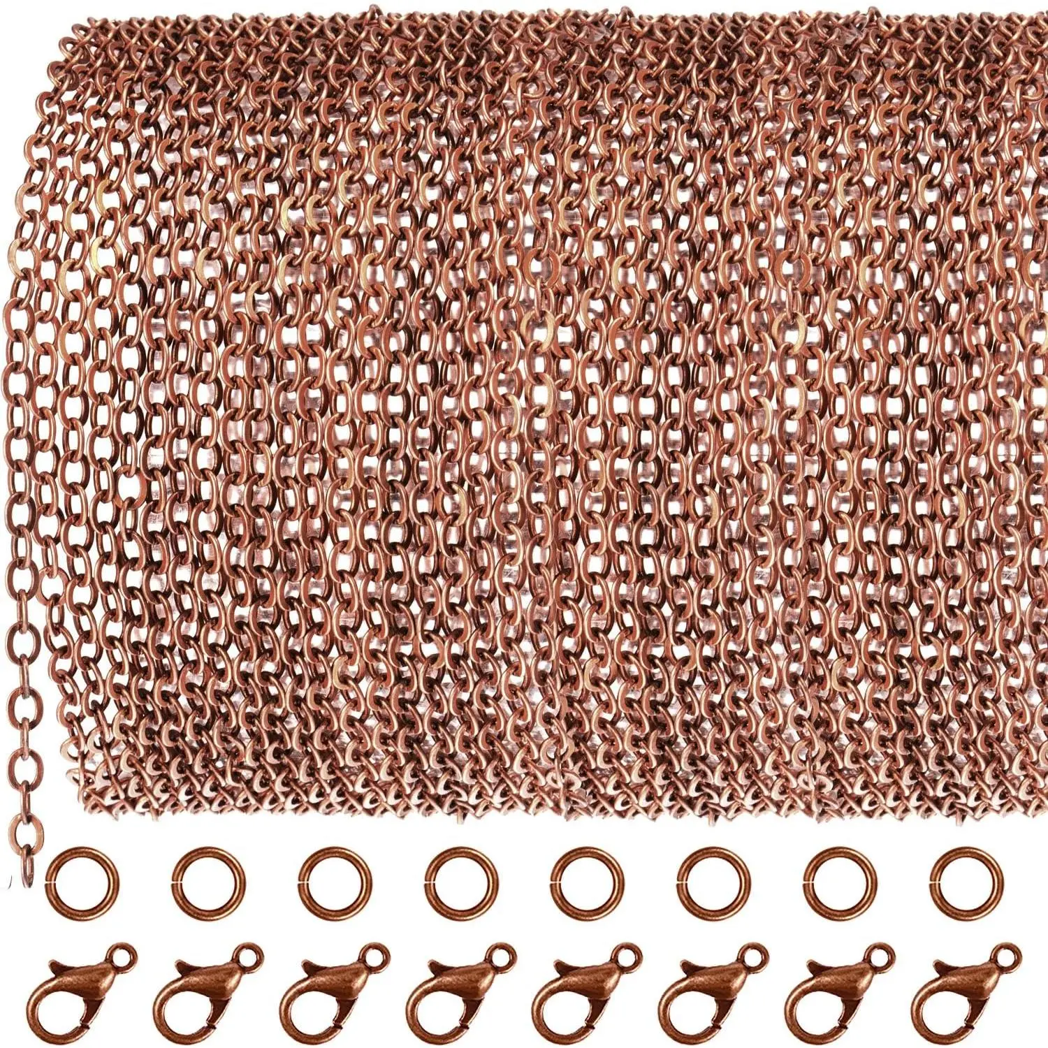 33  Antique Red Copper Chain Link Necklace with 30 count Jump Rings and 20 count Clasps for DIY  Making